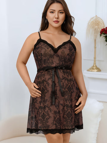 Plus Size Women's Contrast Lace Spaghetti Suspender Dress