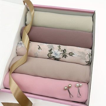 1set Chiffon Elegant Hijab Headscarf Pearl Headscarf Button 5pcs Solid Color '/MH