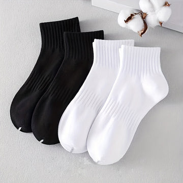 5pcs Ankle Socks in Black, White, and Gray - Elegant Ribbed Design, Breathable Polyester-Spandex Blend, Ideal for All Seasons & Casual Wear, Casual Wear Socks|Elegant Ribbed Socks|Stretchable Socks