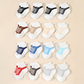 16-Pair Bundle Cute Shoe - Soft Non-Slip Sole Baby Boys Girls Socks, Easy-Care Everyday Outfit Essentials (16 Pairs, Perfect Gift for New Parents), Playful Sock Patterns, Safe Infant Material