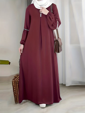 Crew Neck Lantern Sleeve Kaftan Dress, /MH