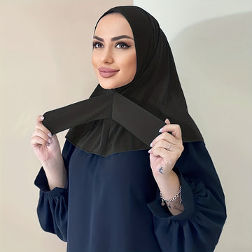 Solid Color Hijab Snap Button Adjustable Headscarf Casual Elastic '/MH