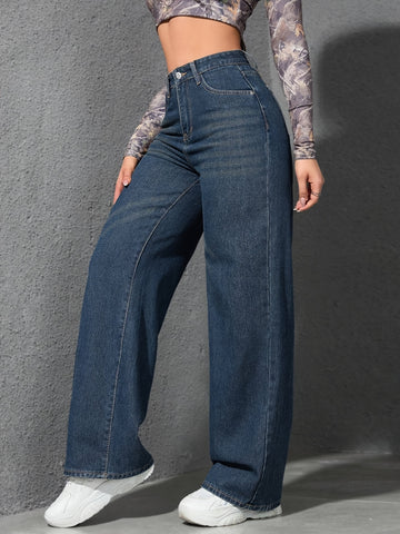 Women's High-Waisted Stretch Jeans - Non-See-Through Stretchy Wide Leg Pants with Vintage Washed Look, All-Season Skinny-Free Fit for Everyday & Formal Outfits - Machine Washable Jeans