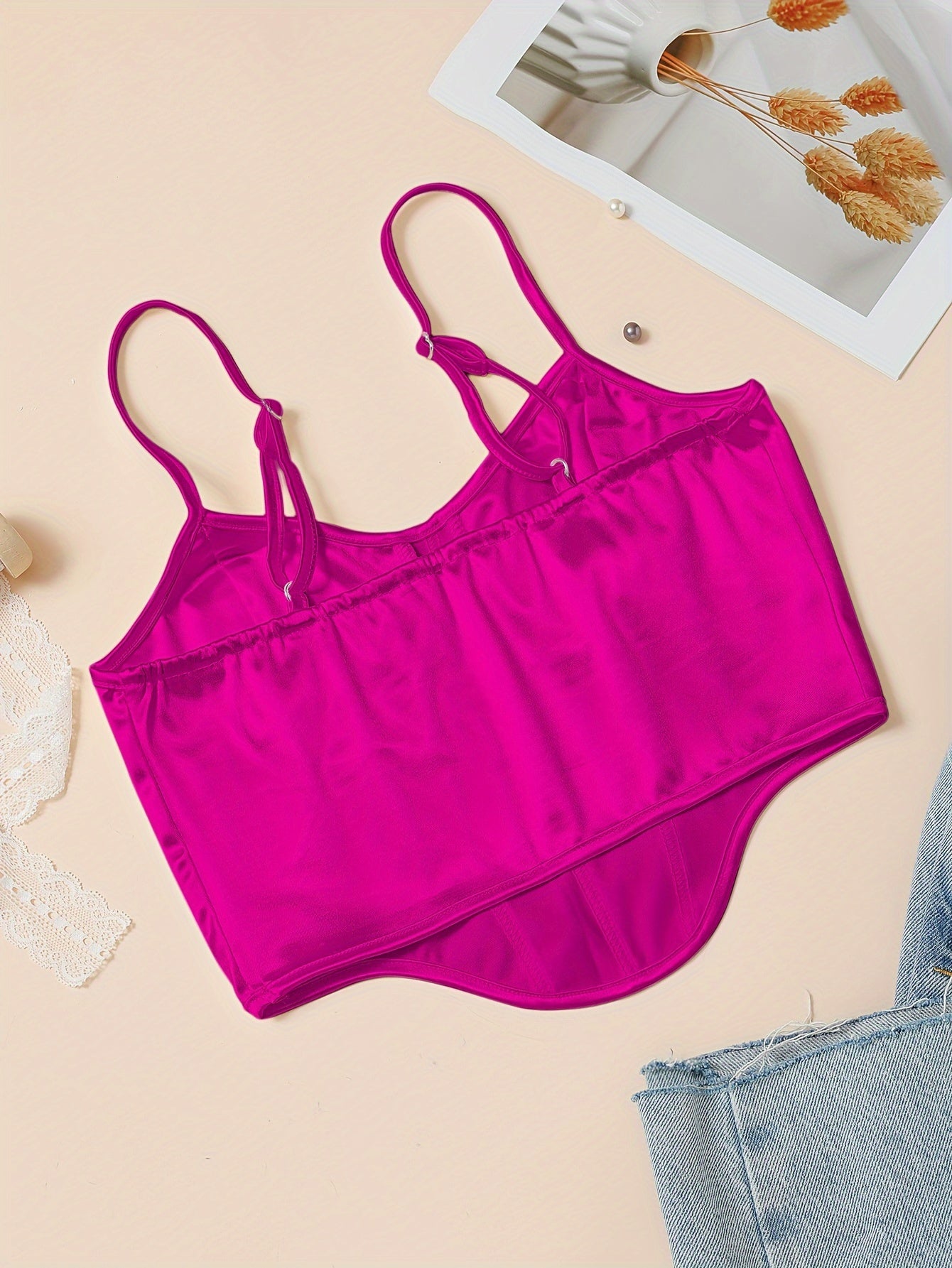 Chic Light Purple Satin Corset Crop Top .