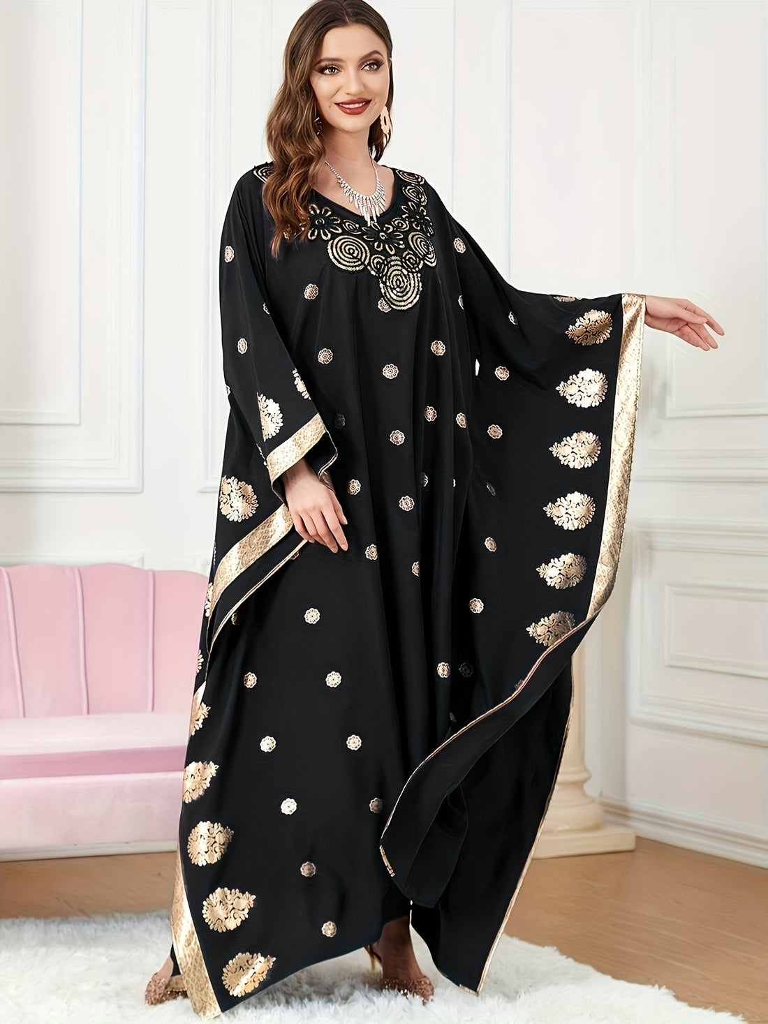 Middle Eastern Elegance Women's Floral Print Abaya./MH
