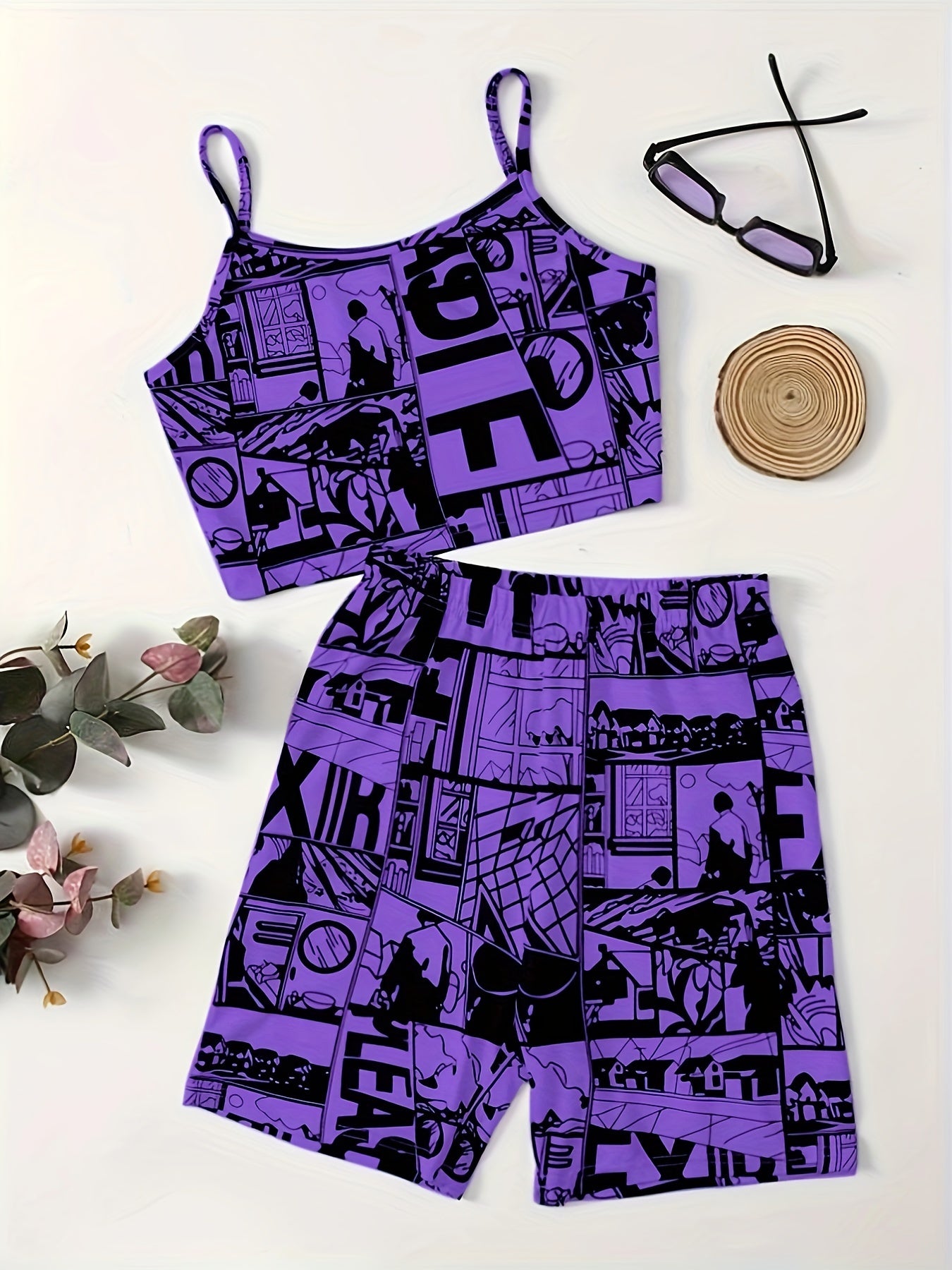 Anime Print Two-piece Shorts Set,