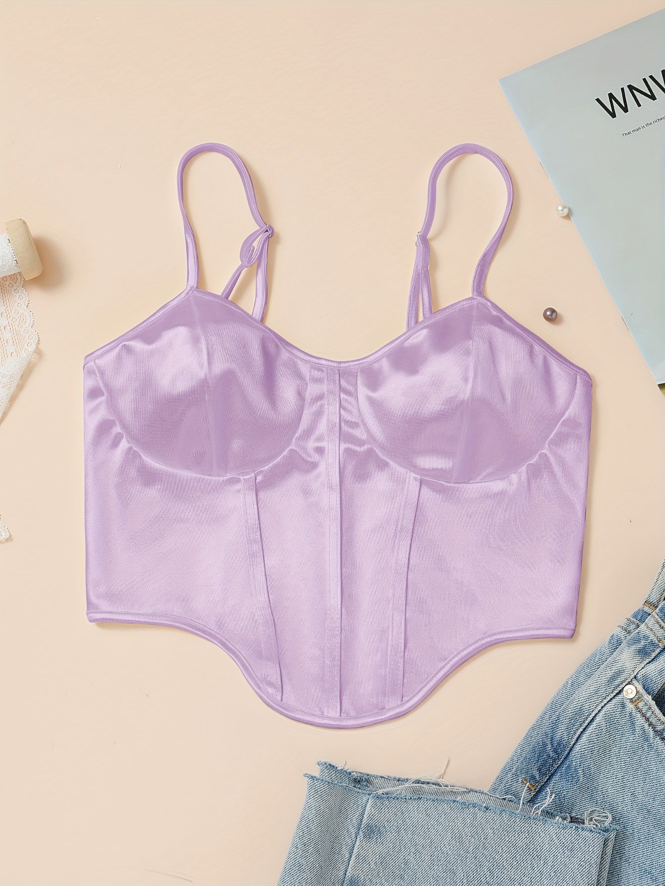 Chic Light Purple Satin Corset Crop Top .