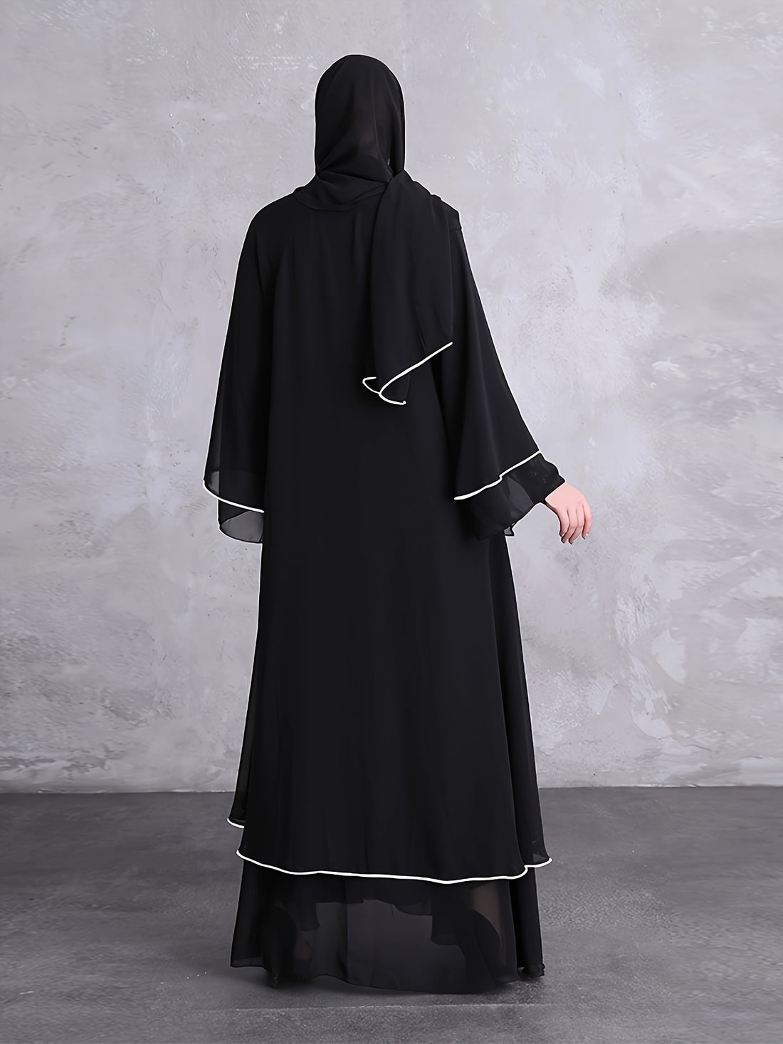Contrast Trim Long Flare Sleeve Kaftan Dress, /MH