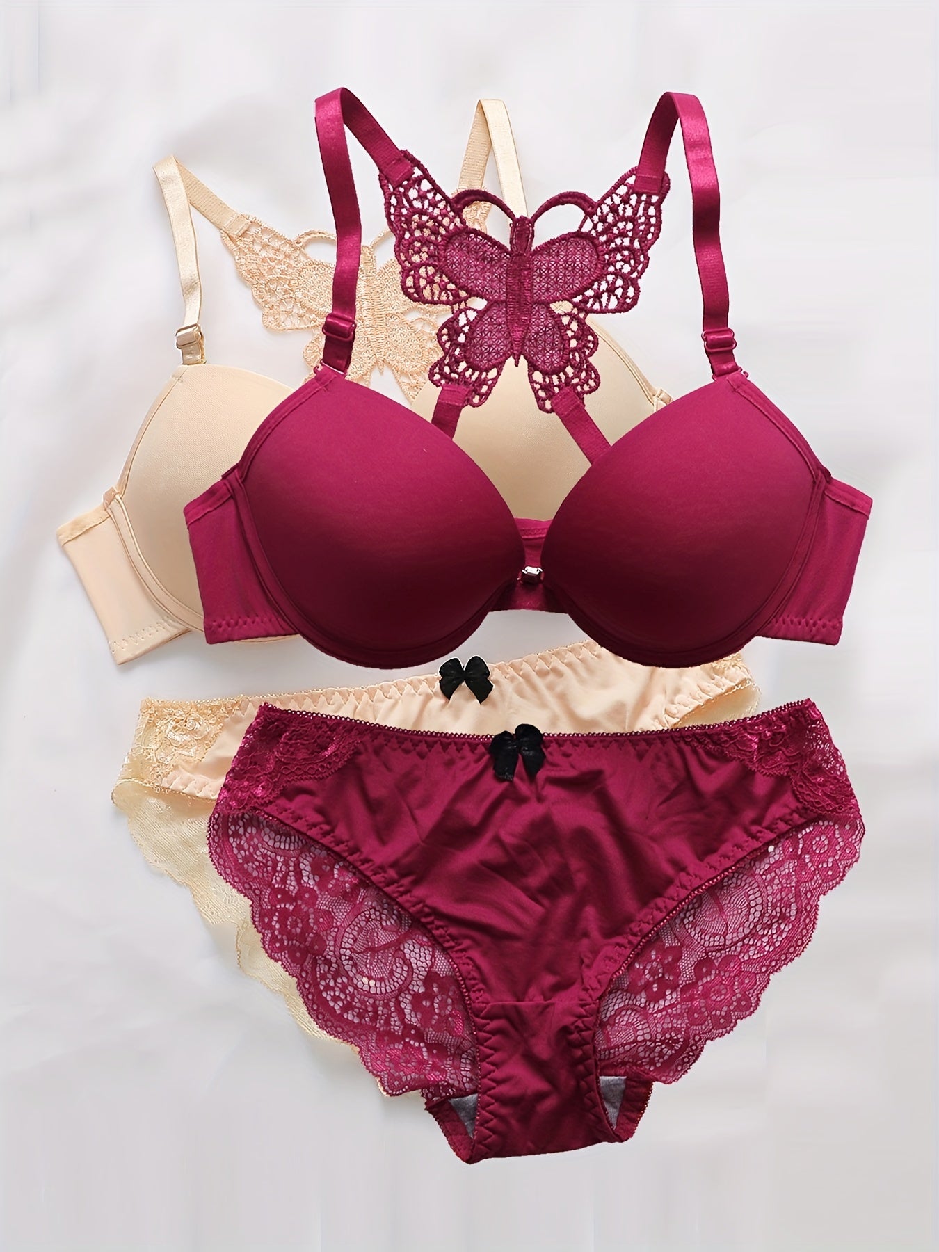 2sets Contrast Lace Underwire Bra & Panty, /MH