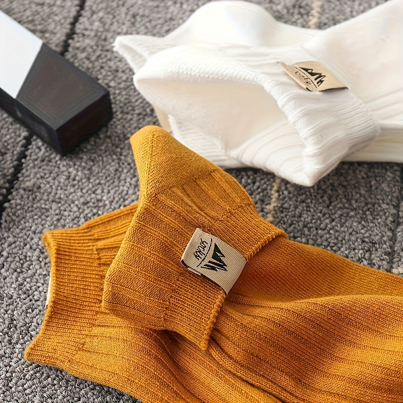 5 Pairs Simple Crew Socks, Comfy & Breathable Low Cut Ankle Socks, Women'S Stockings & Hosiery