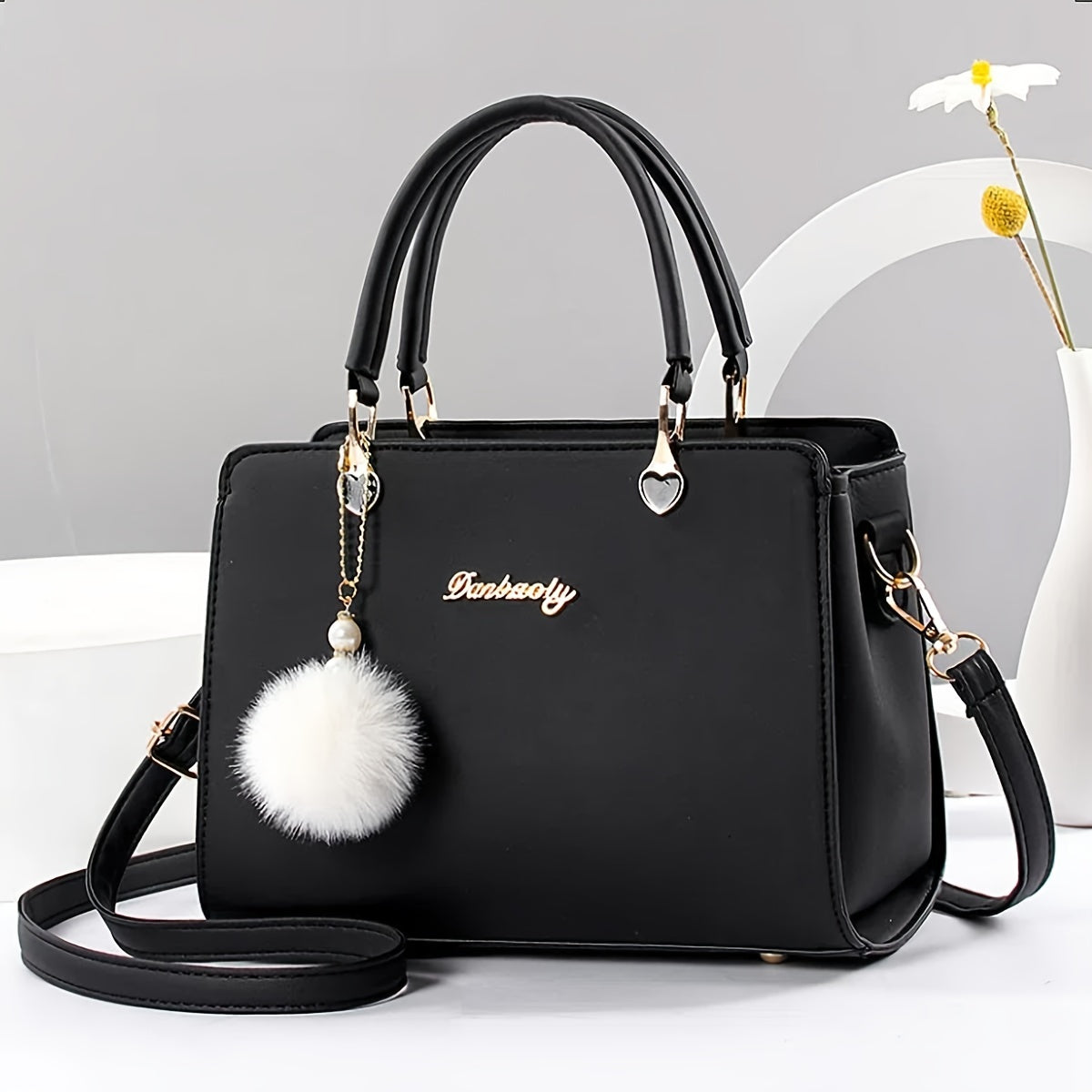 Letter Decor Satchel Bag, Stylish Top Handle Purse, Large Capacity Shoulder Office & Work Bag