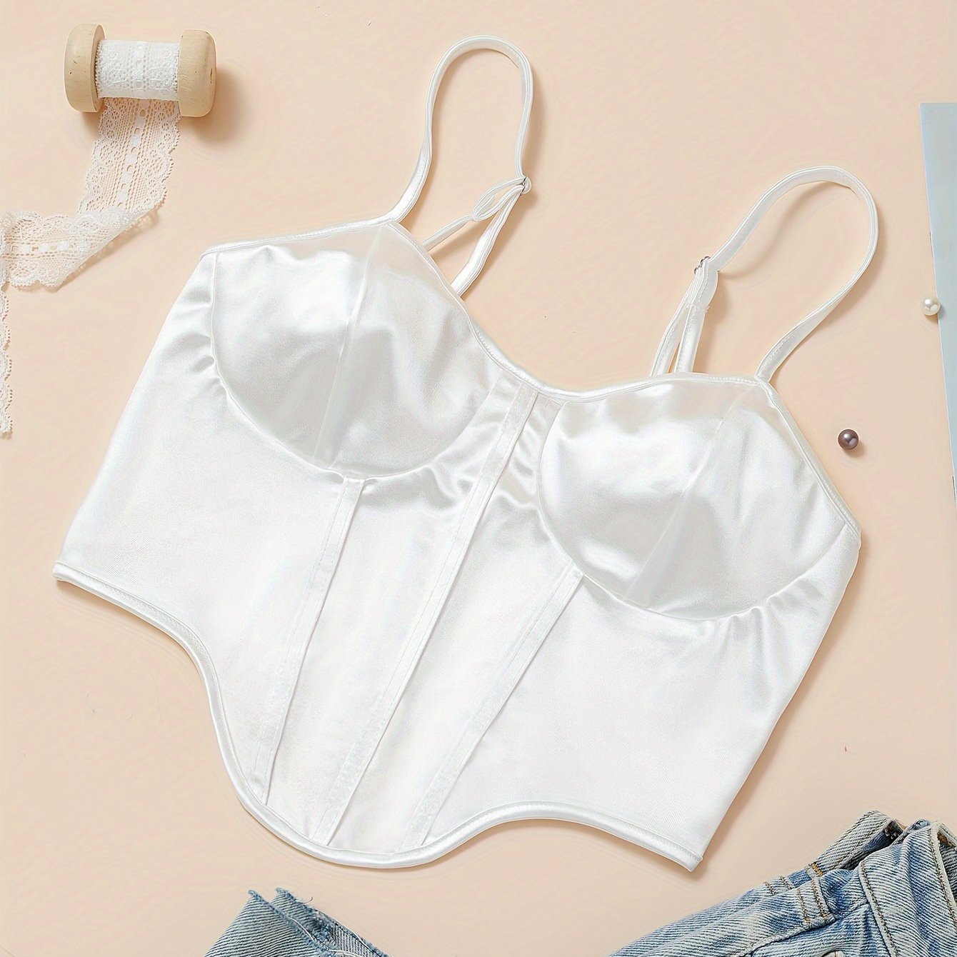 Chic Light Purple Satin Corset Crop Top .