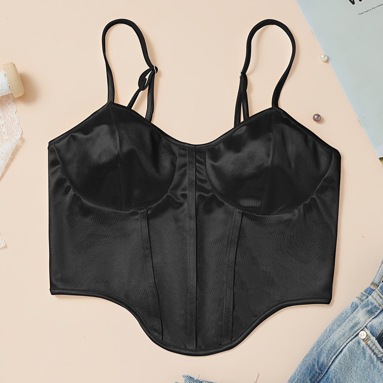 Chic Light Purple Satin Corset Crop Top .