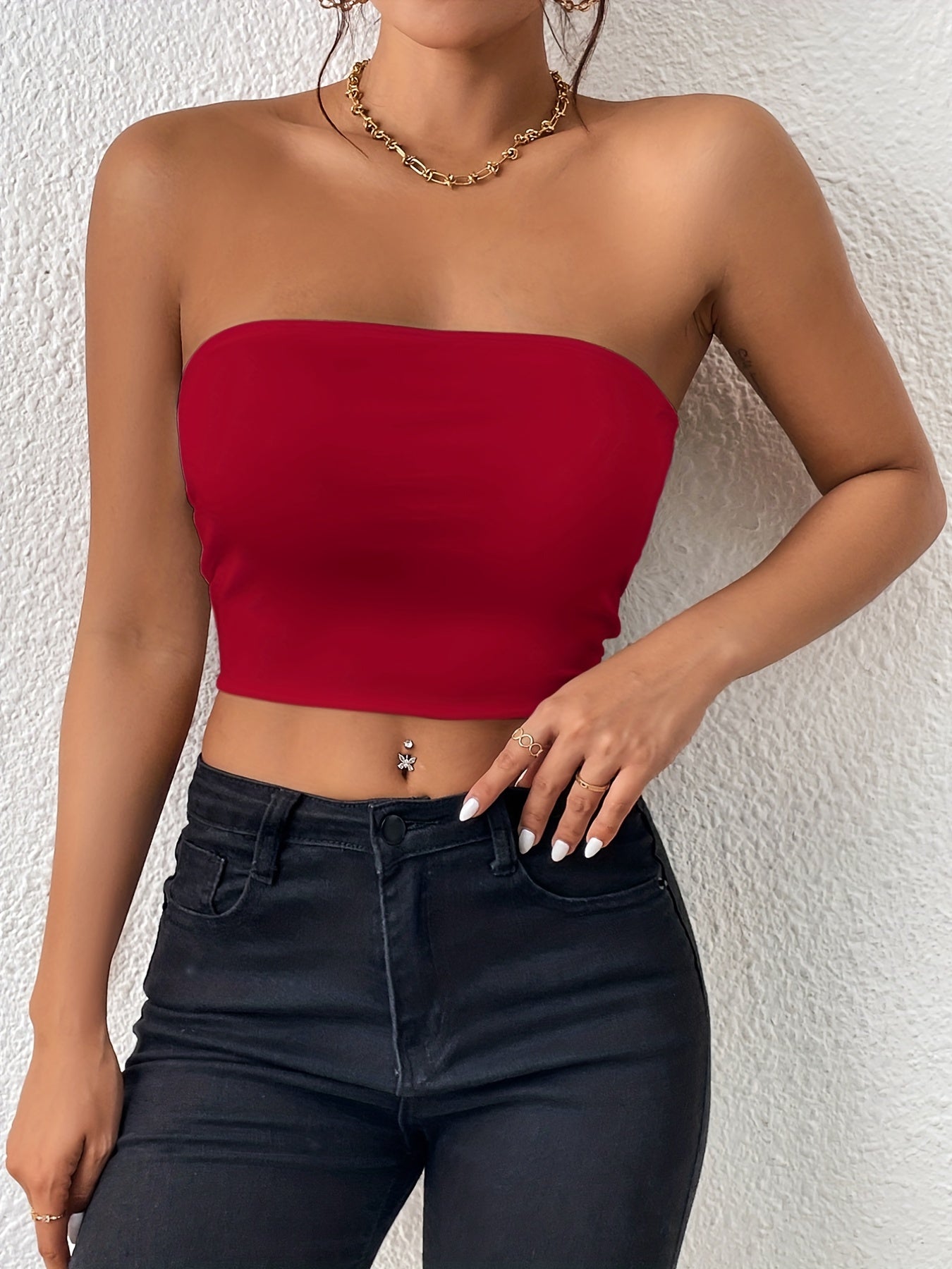 Sexy Bodycon Crop Tube Top, Solid Stretchy Tube Top,