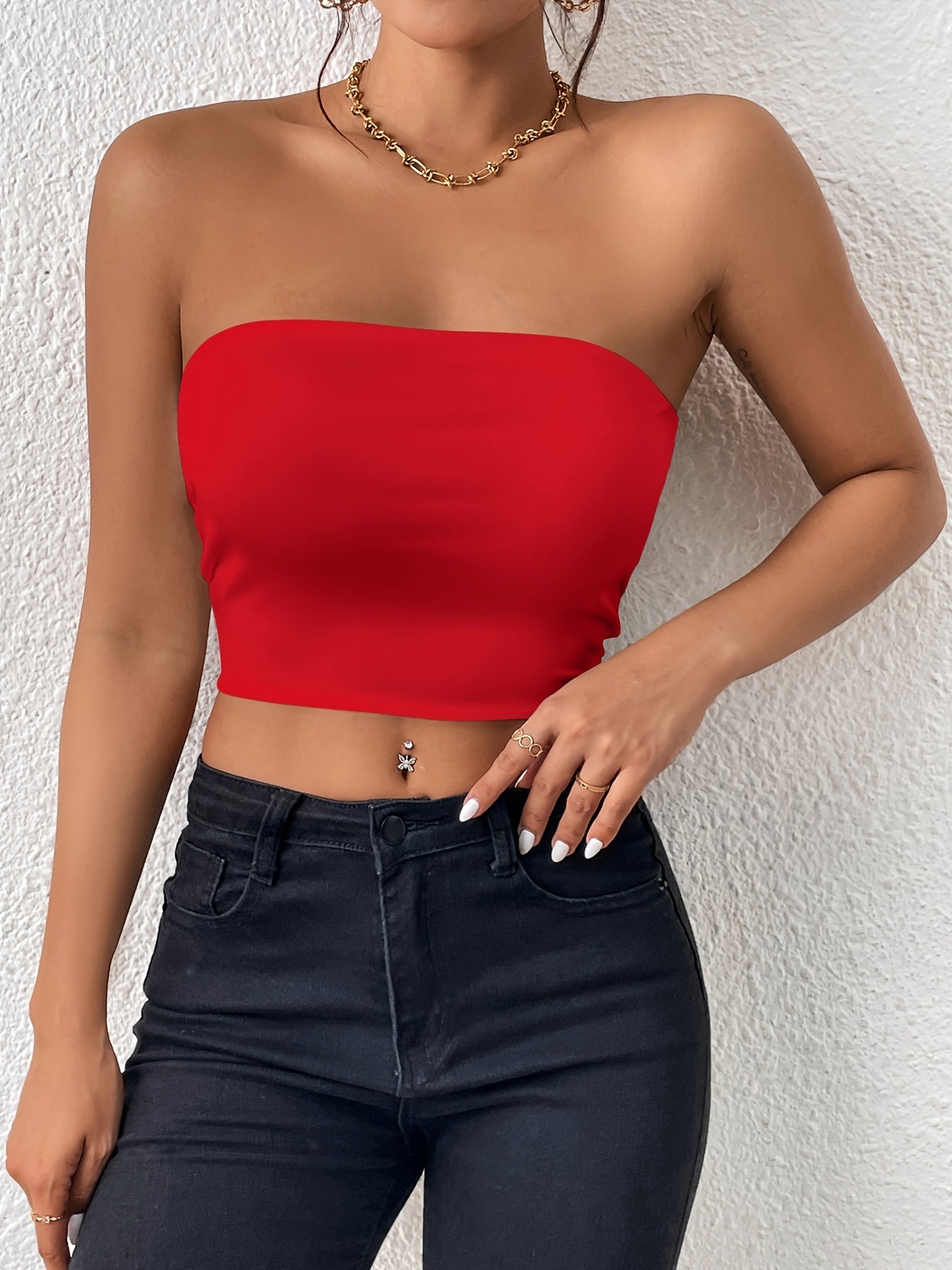 Sexy Bodycon Crop Tube Top, Solid Stretchy Tube Top,