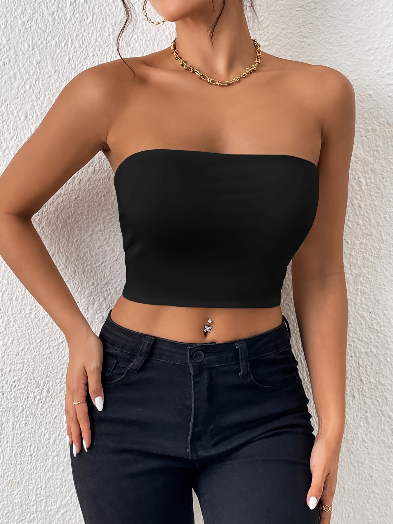 Sexy Bodycon Crop Tube Top, Solid Stretchy Tube Top,