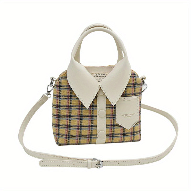 Plaid Shirt Shaped Handbags, Niche Design Crossbody Bag, Top Handle Canvas Satchel Purse