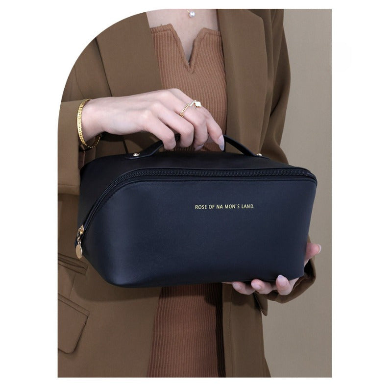 Travel Large Capacity Cosmetic Bag For Women, Portable Makeup Bag Pouch Open Flat Toiletry Bag, Make Up Organizer With Divider And Handle