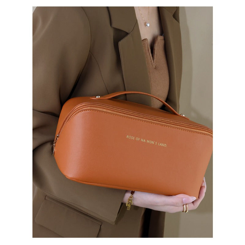 Travel Large Capacity Cosmetic Bag For Women, Portable Makeup Bag Pouch Open Flat Toiletry Bag, Make Up Organizer With Divider And Handle