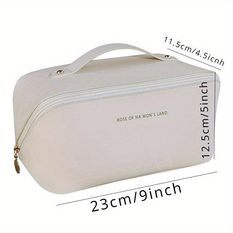 Travel Large Capacity Cosmetic Bag For Women, Portable Makeup Bag Pouch Open Flat Toiletry Bag, Make Up Organizer With Divider And Handle