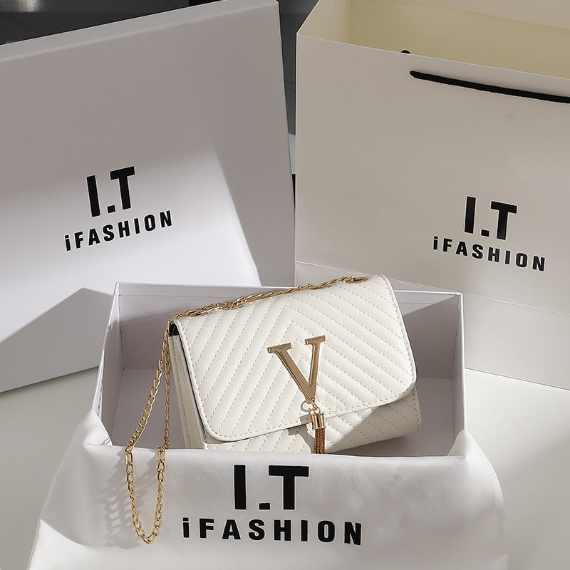 Classic Tassel Decor Mini Shoulder Bag, Quilted Detail Flap Chain Bag For Women, All-Match Textured Handbag