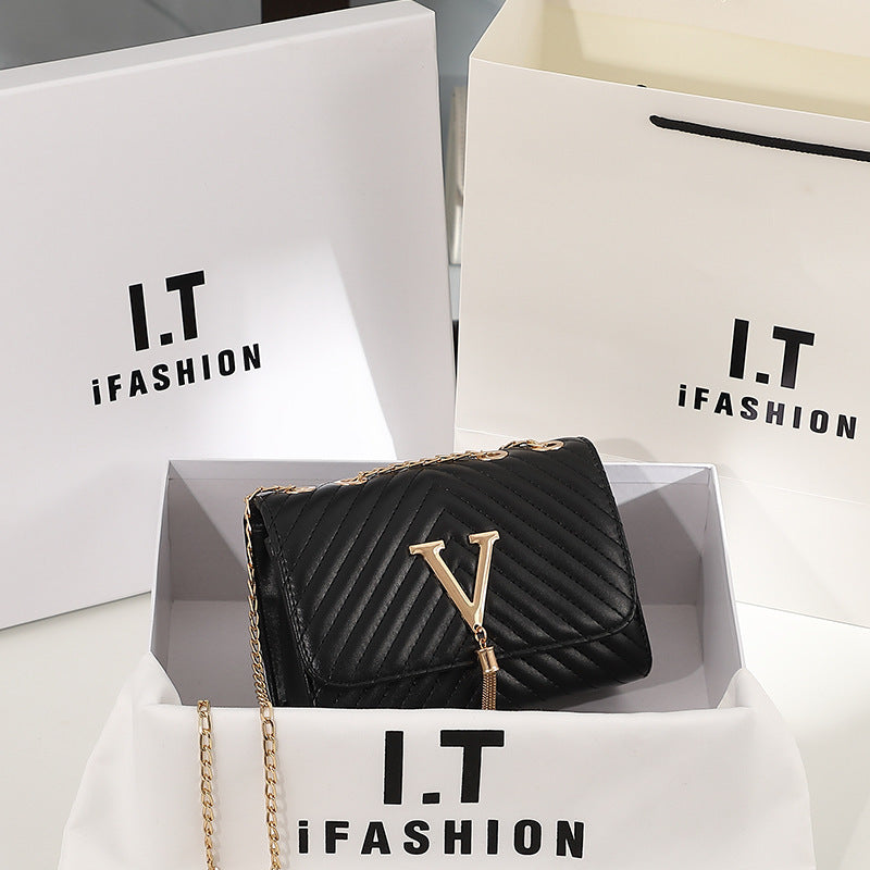 Classic Tassel Decor Mini Shoulder Bag, Quilted Detail Flap Chain Bag For Women, All-Match Textured Handbag