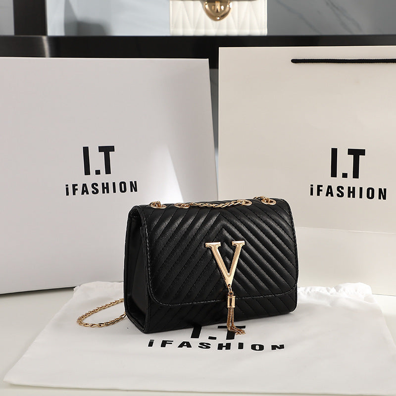 Classic Tassel Decor Mini Shoulder Bag, Quilted Detail Flap Chain Bag For Women, All-Match Textured Handbag
