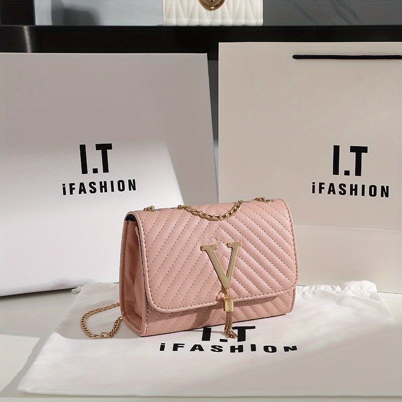 Classic Tassel Decor Mini Shoulder Bag, Quilted Detail Flap Chain Bag For Women, All-Match Textured Handbag