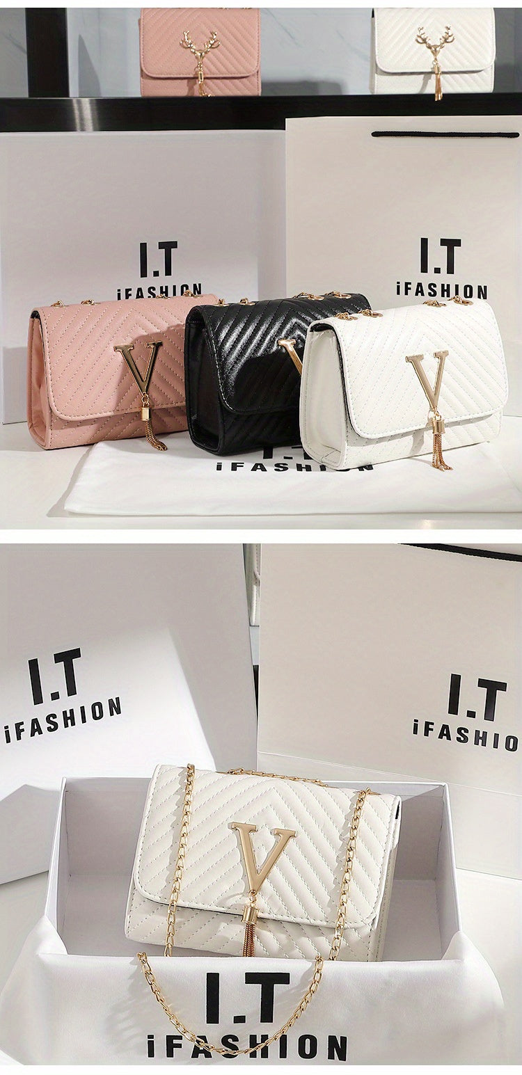 Classic Tassel Decor Mini Shoulder Bag, Quilted Detail Flap Chain Bag For Women, All-Match Textured Handbag