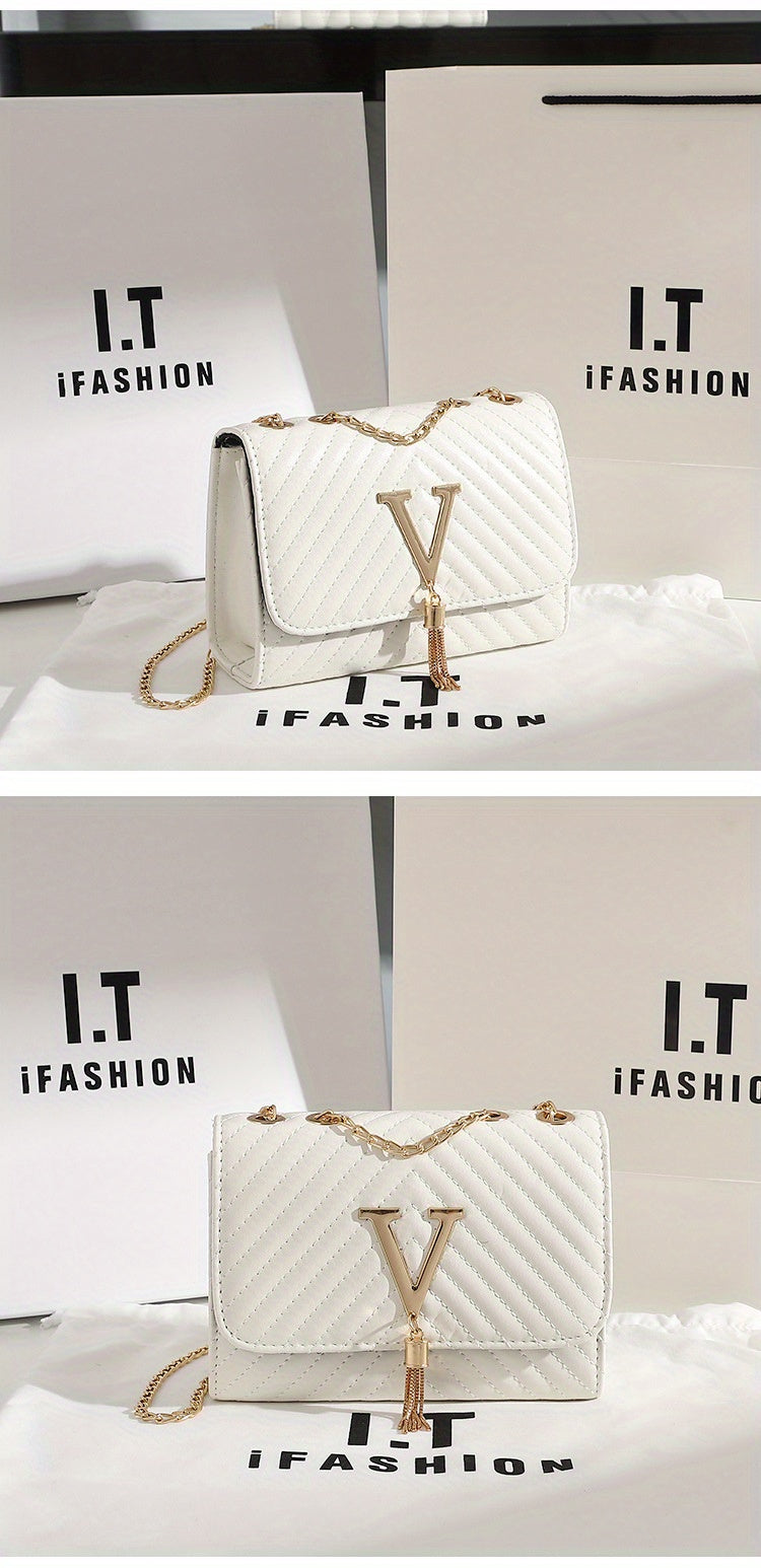 Classic Tassel Decor Mini Shoulder Bag, Quilted Detail Flap Chain Bag For Women, All-Match Textured Handbag