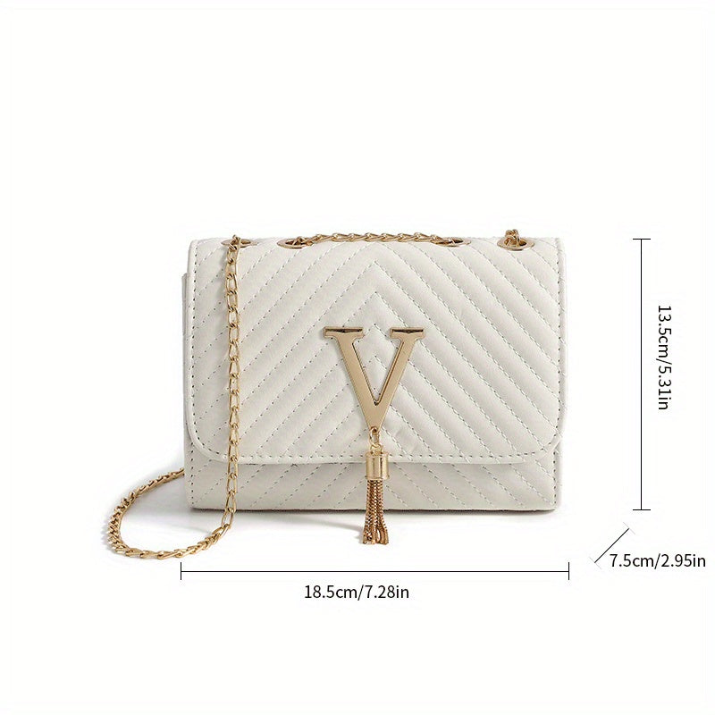Classic Tassel Decor Mini Shoulder Bag, Quilted Detail Flap Chain Bag For Women, All-Match Textured Handbag