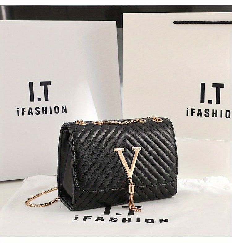 Classic Tassel Decor Mini Shoulder Bag, Quilted Detail Flap Chain Bag For Women, All-Match Textured Handbag