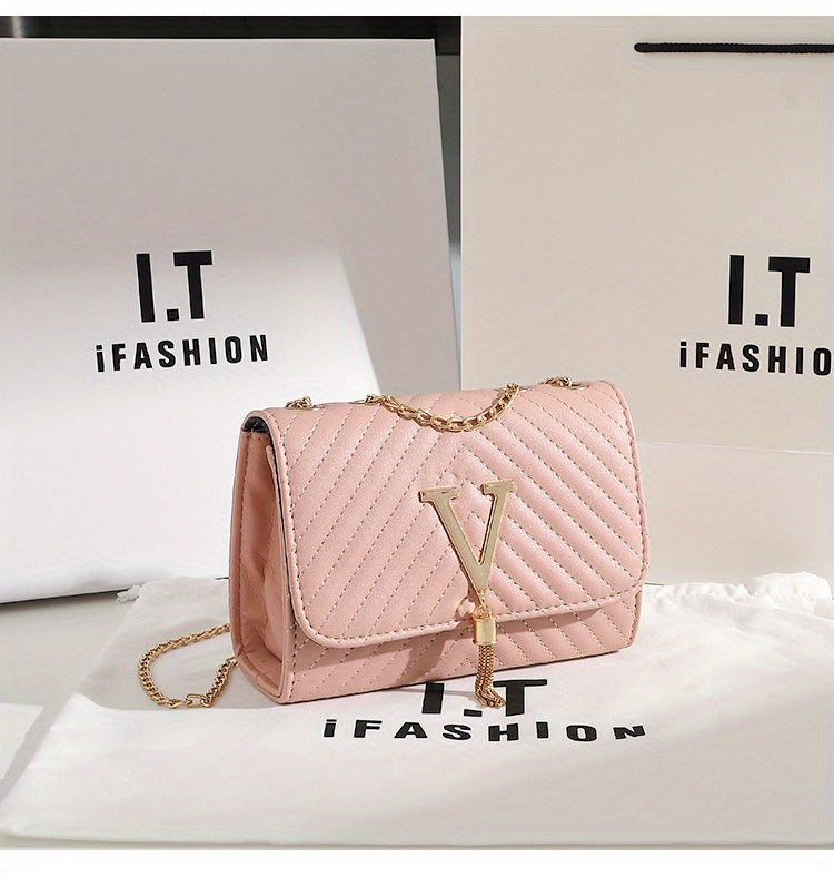 Classic Tassel Decor Mini Shoulder Bag, Quilted Detail Flap Chain Bag For Women, All-Match Textured Handbag