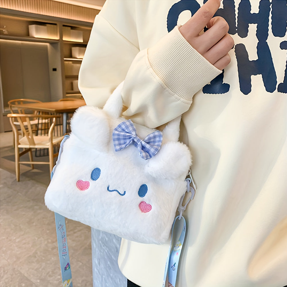 Sanrio Plush Tote Bag, Kawaii Kuromi Cinnamoroll Melody Cartoon Anime Handbag, Adjustable Strap Crossbody Bag, Travel Storage Bag For Women Girls