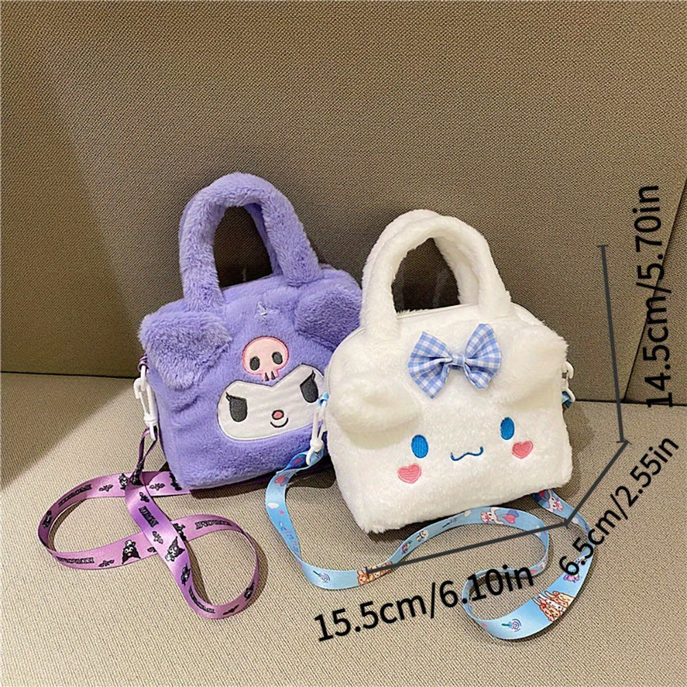 Sanrio Plush Tote Bag, Kawaii Kuromi Cinnamoroll Melody Cartoon Anime Handbag, Adjustable Strap Crossbody Bag, Travel Storage Bag For Women Girls