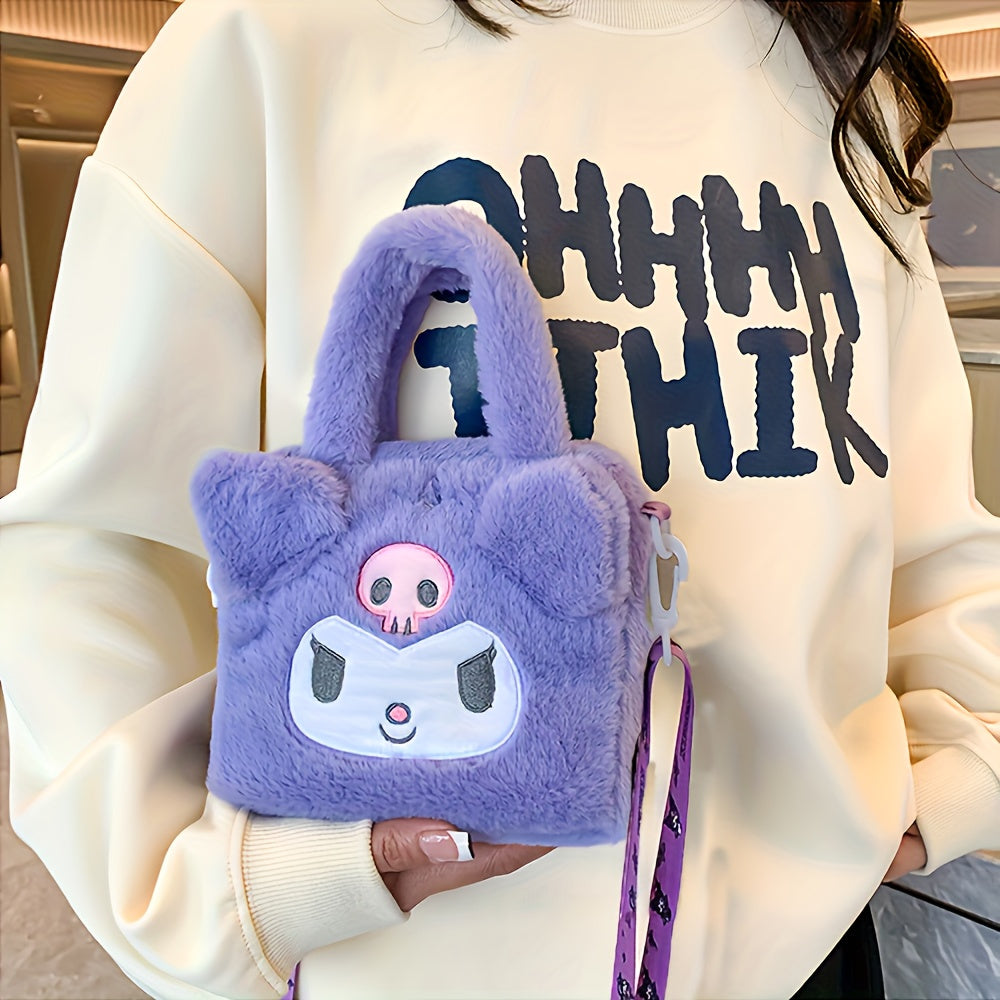 Sanrio Plush Tote Bag, Kawaii Kuromi Cinnamoroll Melody Cartoon Anime Handbag, Adjustable Strap Crossbody Bag, Travel Storage Bag For Women Girls
