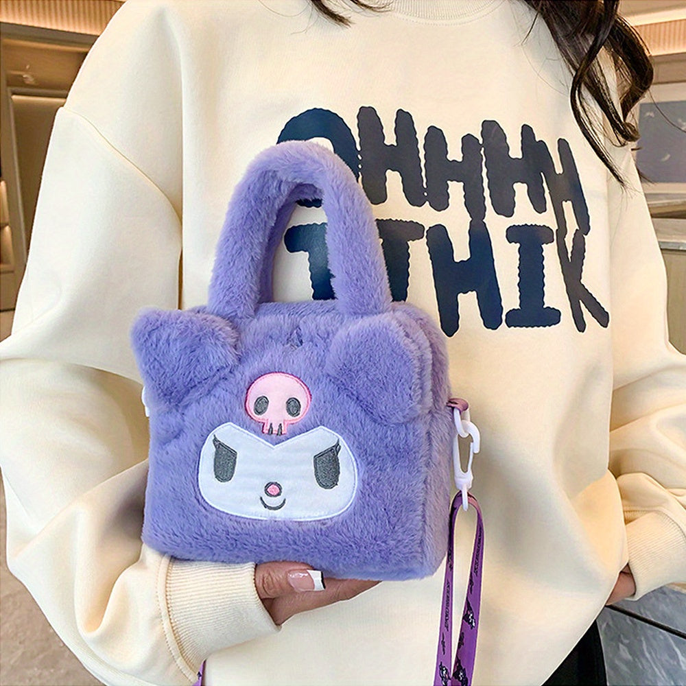Sanrio Plush Tote Bag, Kawaii Kuromi Cinnamoroll Melody Cartoon Anime Handbag, Adjustable Strap Crossbody Bag, Travel Storage Bag For Women Girls