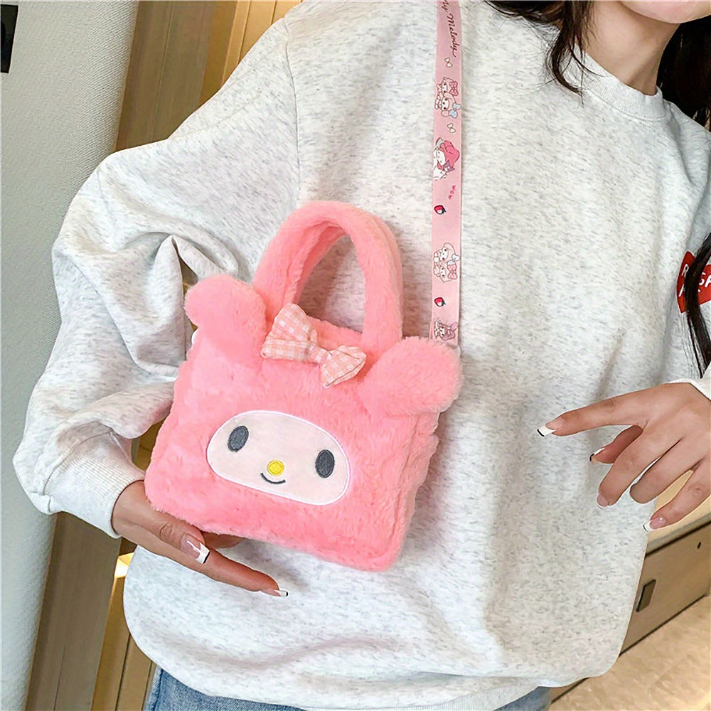 Sanrio Plush Tote Bag, Kawaii Kuromi Cinnamoroll Melody Cartoon Anime Handbag, Adjustable Strap Crossbody Bag, Travel Storage Bag For Women Girls