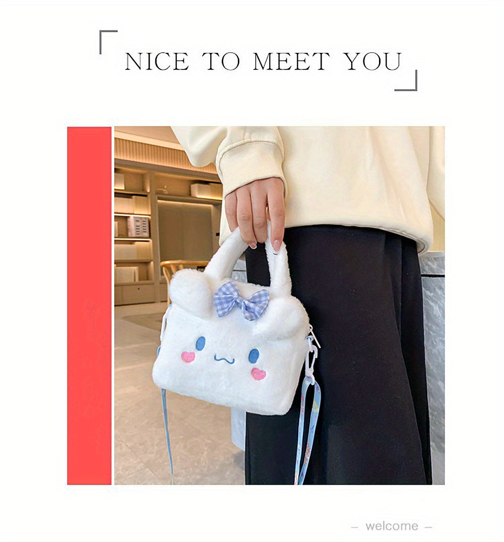 Sanrio Plush Tote Bag, Kawaii Kuromi Cinnamoroll Melody Cartoon Anime Handbag, Adjustable Strap Crossbody Bag, Travel Storage Bag For Women Girls