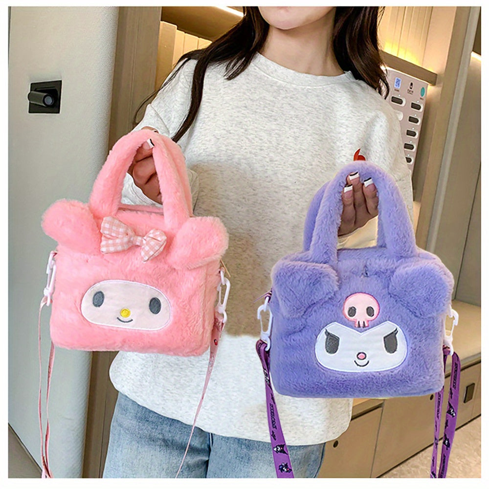 Sanrio Plush Tote Bag, Kawaii Kuromi Cinnamoroll Melody Cartoon Anime Handbag, Adjustable Strap Crossbody Bag, Travel Storage Bag For Women Girls