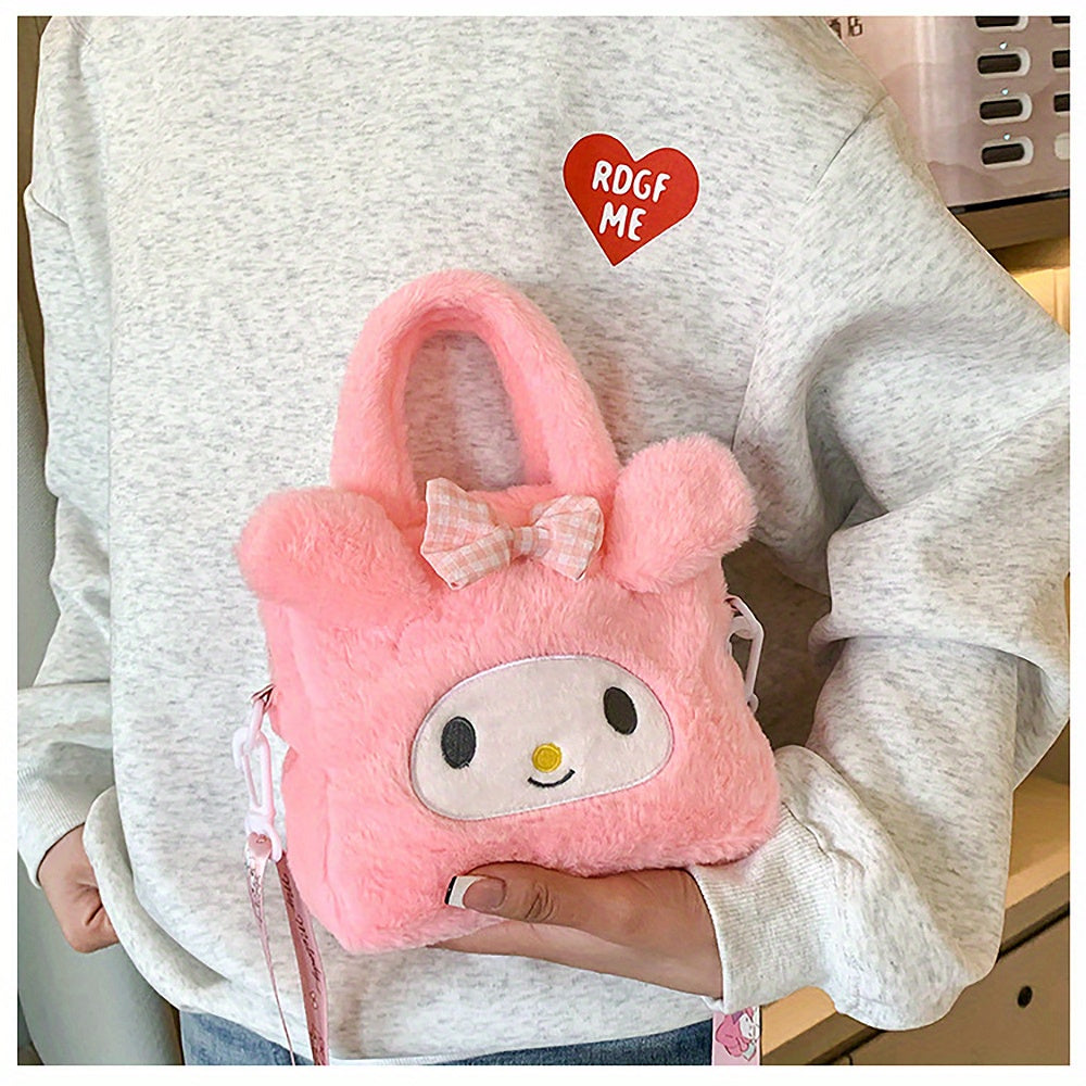 Sanrio Plush Tote Bag, Kawaii Kuromi Cinnamoroll Melody Cartoon Anime Handbag, Adjustable Strap Crossbody Bag, Travel Storage Bag For Women Girls
