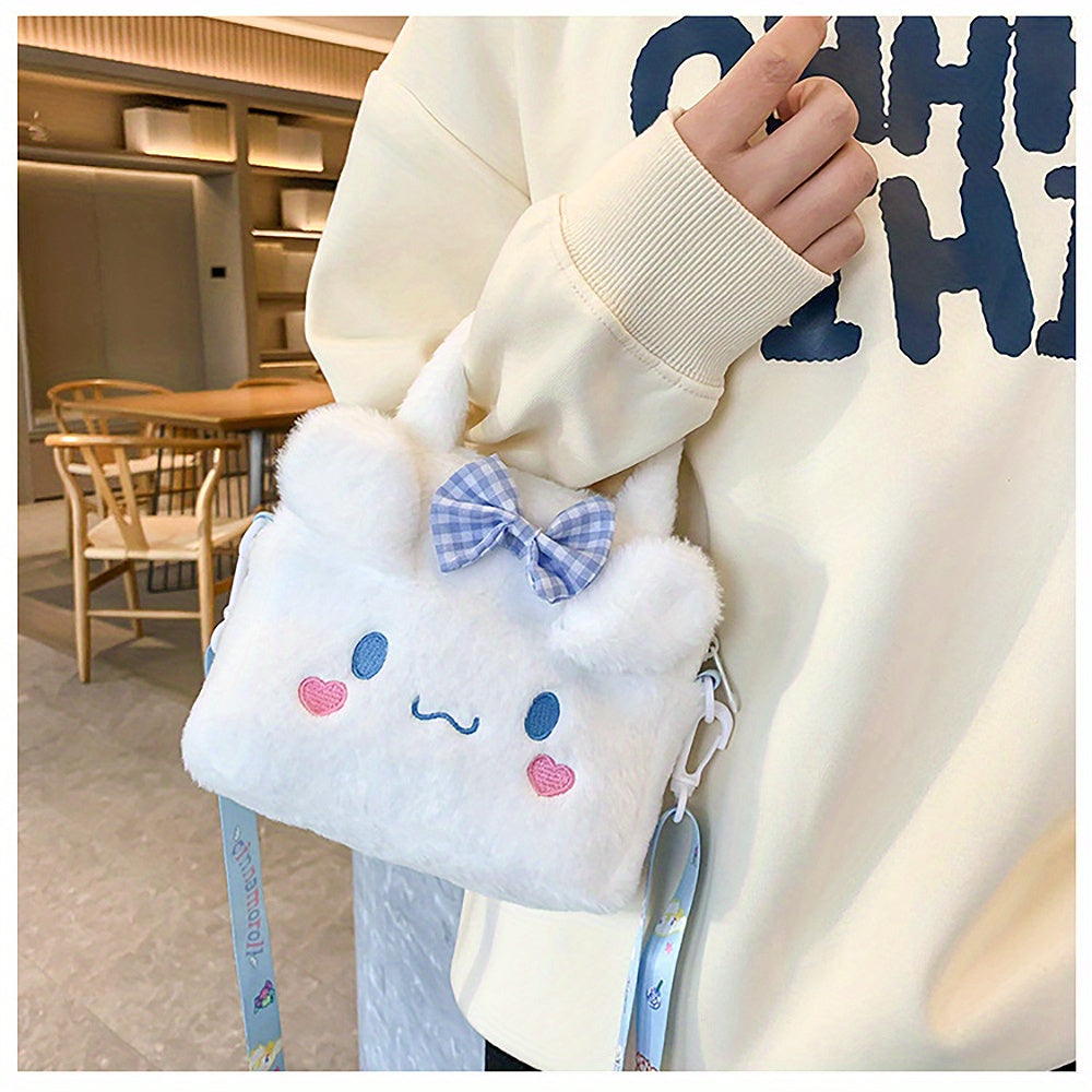 Sanrio Plush Tote Bag, Kawaii Kuromi Cinnamoroll Melody Cartoon Anime Handbag, Adjustable Strap Crossbody Bag, Travel Storage Bag For Women Girls