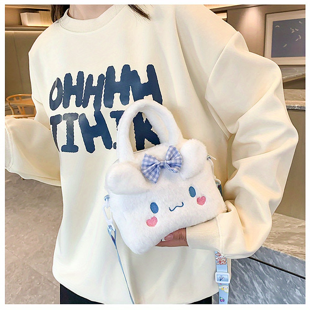 Sanrio Plush Tote Bag, Kawaii Kuromi Cinnamoroll Melody Cartoon Anime Handbag, Adjustable Strap Crossbody Bag, Travel Storage Bag For Women Girls