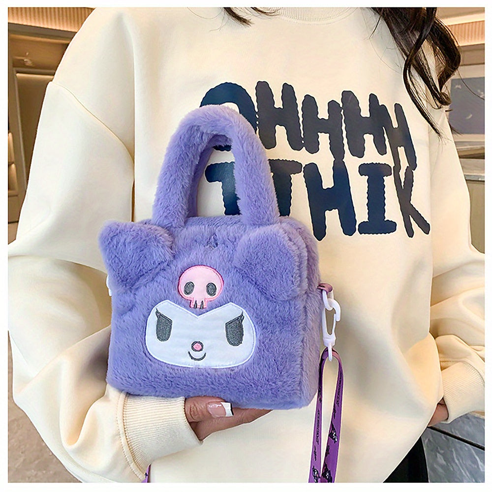 Sanrio Plush Tote Bag, Kawaii Kuromi Cinnamoroll Melody Cartoon Anime Handbag, Adjustable Strap Crossbody Bag, Travel Storage Bag For Women Girls