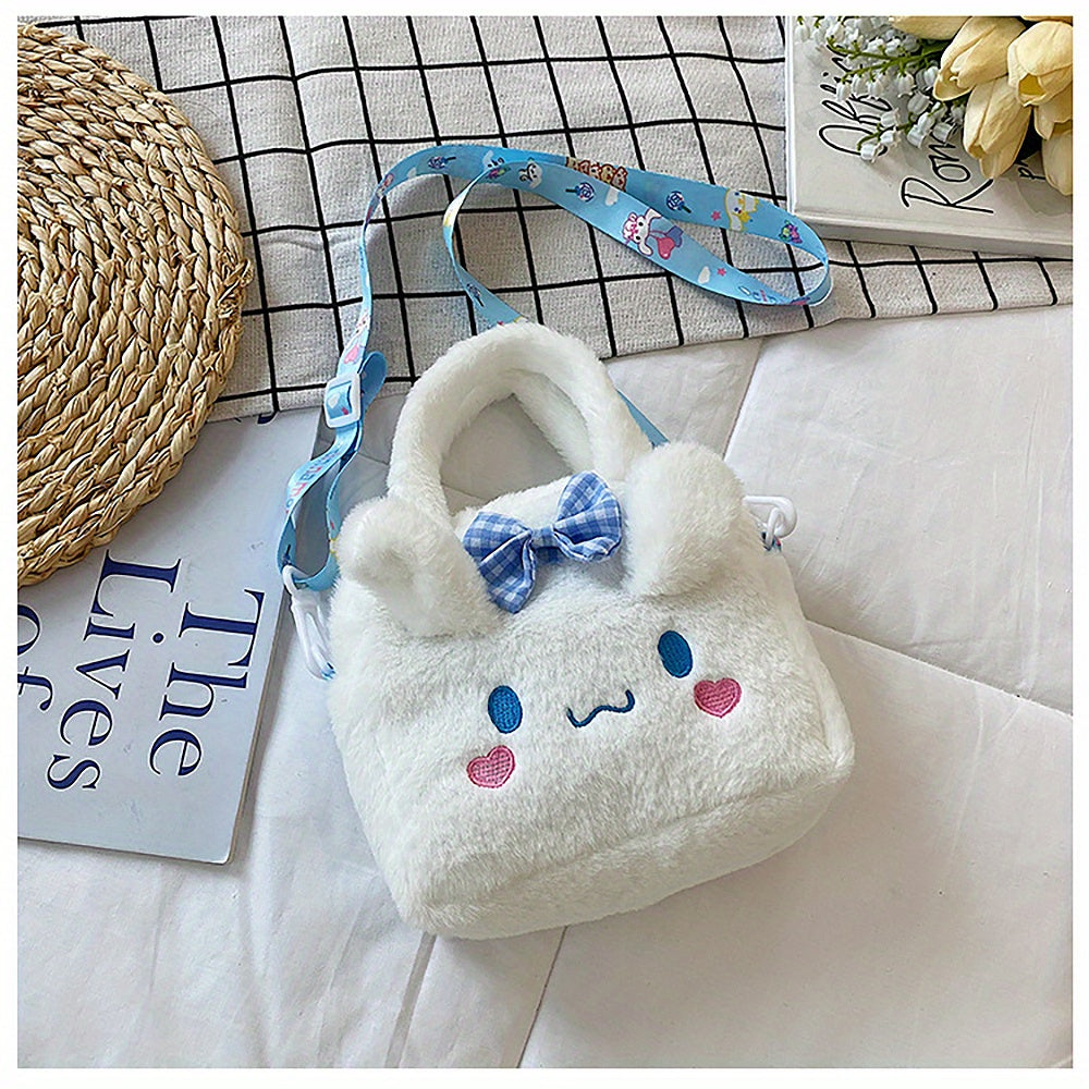 Sanrio Plush Tote Bag, Kawaii Kuromi Cinnamoroll Melody Cartoon Anime Handbag, Adjustable Strap Crossbody Bag, Travel Storage Bag For Women Girls