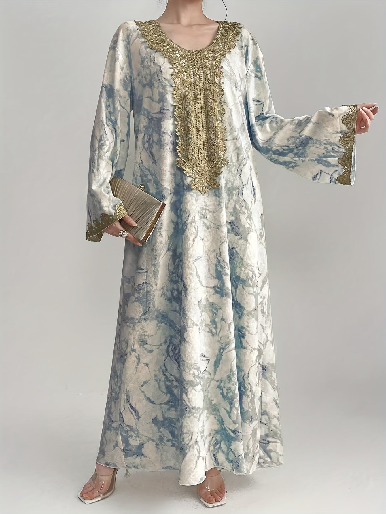 Round Neck Embroidered Stylish Over-the-Knee Maxi Dress./MH