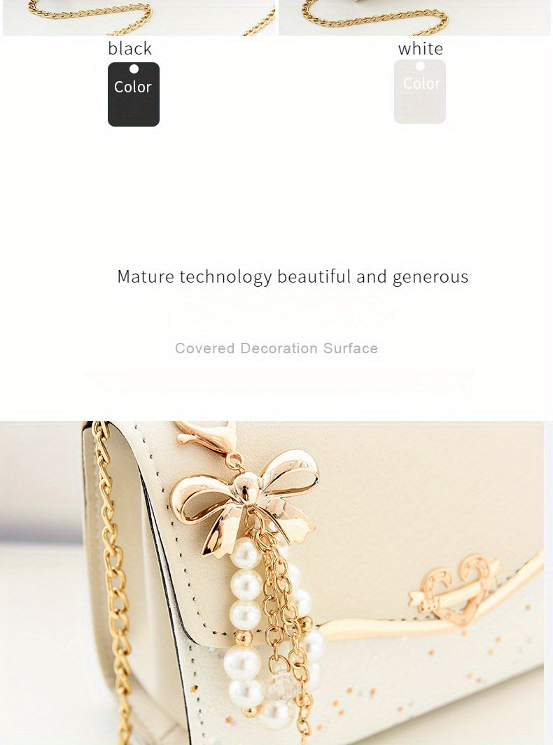 Elegant Korean Style Messenger Bag for Women, Casual Solid Color with Sequin Embellishment, Adjustable Strap, Magnetic Closure, Polyester Lined, Lightweight Shoulder Bag for Mobile Phone and Coin Purse