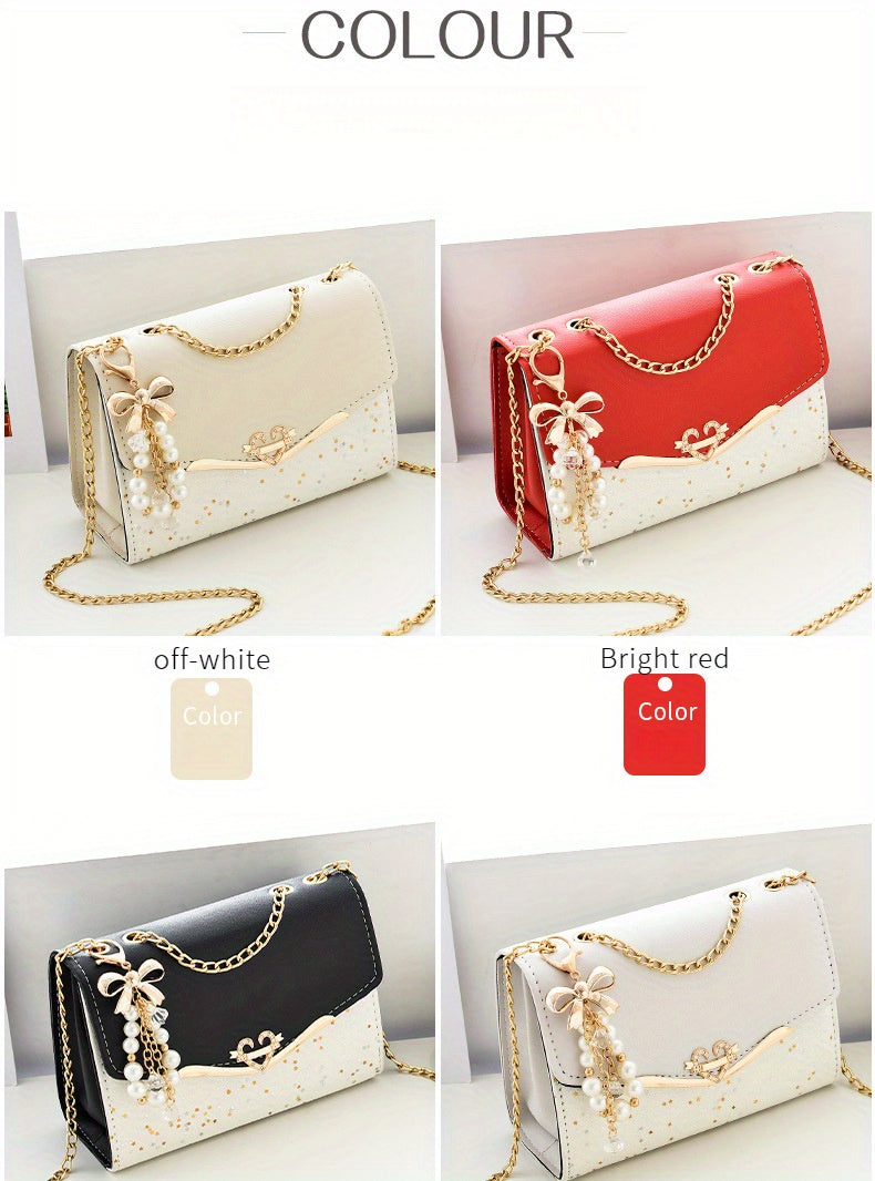 Elegant Korean Style Messenger Bag for Women, Casual Solid Color with Sequin Embellishment, Adjustable Strap, Magnetic Closure, Polyester Lined, Lightweight Shoulder Bag for Mobile Phone and Coin Purse