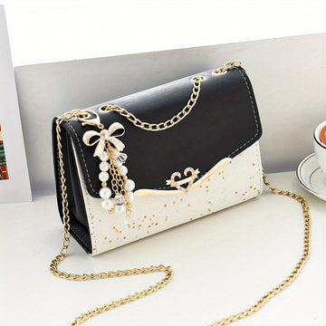 Elegant Korean Style Messenger Bag for Women, Casual Solid Color with Sequin Embellishment, Adjustable Strap, Magnetic Closure, Polyester Lined, Lightweight Shoulder Bag for Mobile Phone and Coin Purse