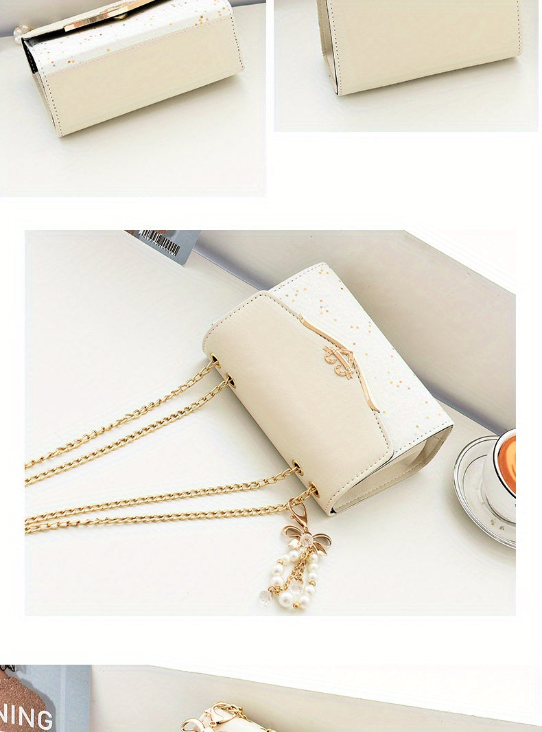 Elegant Korean Style Messenger Bag for Women, Casual Solid Color with Sequin Embellishment, Adjustable Strap, Magnetic Closure, Polyester Lined, Lightweight Shoulder Bag for Mobile Phone and Coin Purse